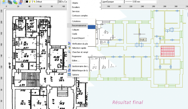 WiseImage FM - Conversion d'un plan scanné en objets murs, cloisons et locaux